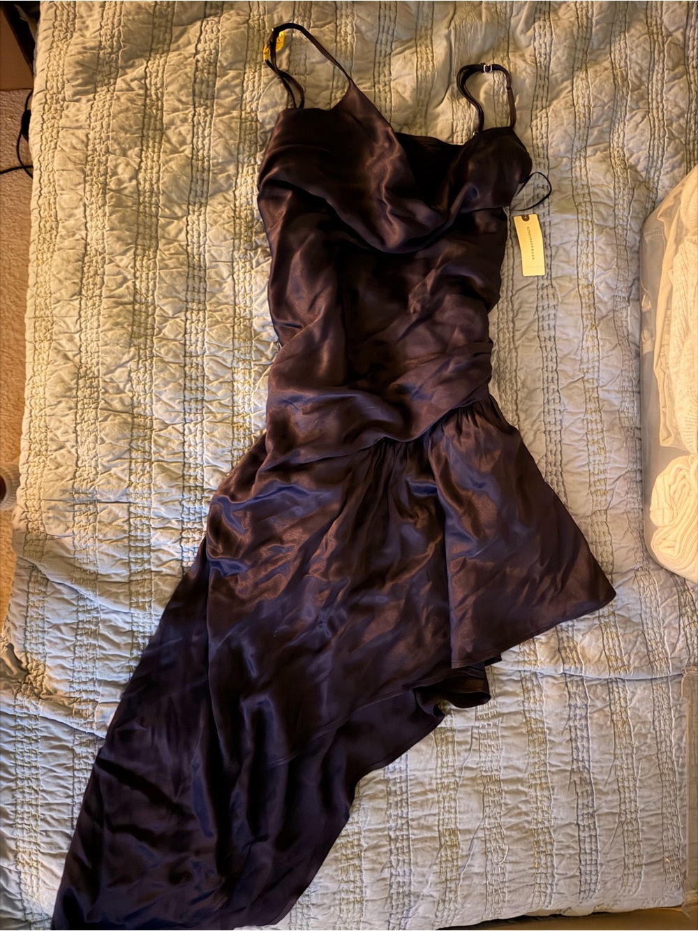 Anthropologie Black Satin High-Low Slip Dress